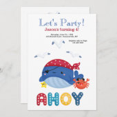 Whale Pirate Geburtstagspartei Einladung (Vorne/Hinten)