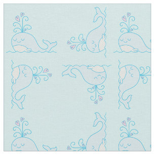 Whale Print Fabric Light Blue Stoff