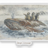 Whale Riders Whimsical Whale and Penguin Ocean Aufkleber (Vorderseite)