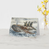 Whale Riders Whimsical Whale and Penguin Ocean Karte (Gelbe Blume)