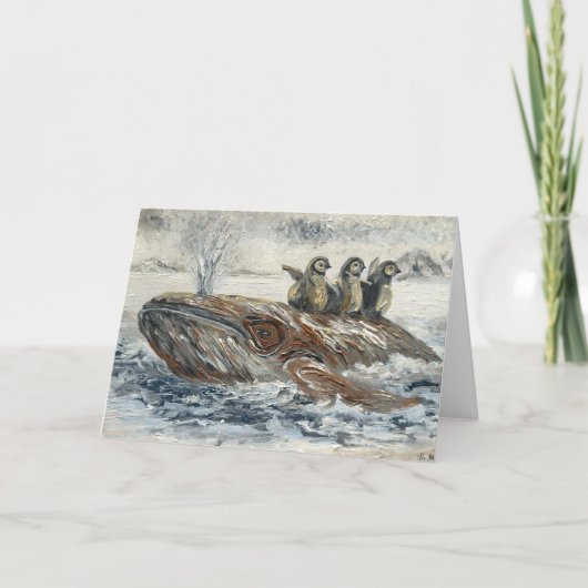 Whale Riders Whimsical Whale and Penguin Ocean Karte (Vorderseite)