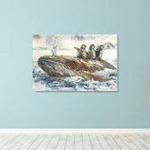 Whale Riders Whimsical Whale and Penguin Ocean Leinwanddruck (Insitu (Holzboden))