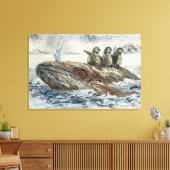 Whale Riders Whimsical Whale and Penguin Ocean Leinwanddruck (Insitu (Wohnzimmer))