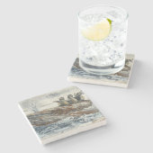 Whale Riders Whimsical Whale and Penguin Ocean Steinuntersetzer (Seitenansicht)