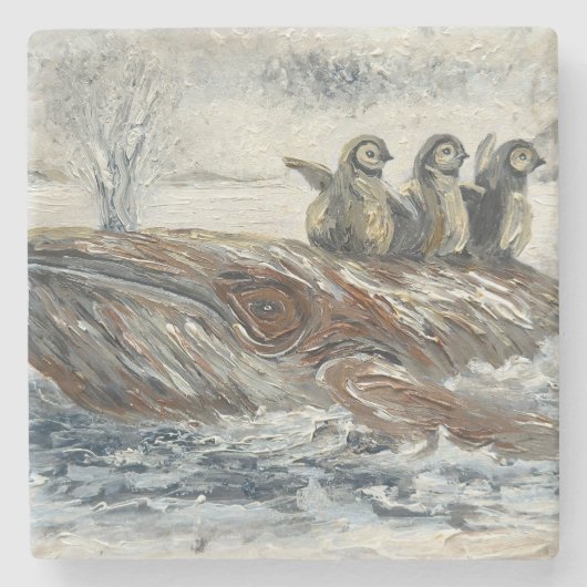 Whale Riders Whimsical Whale and Penguin Ocean Steinuntersetzer (Vorderseite)