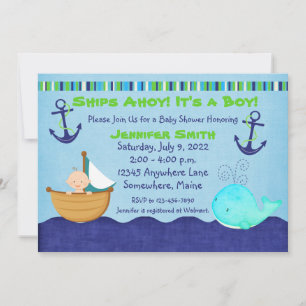 Whale Sailboat Kinderdusche Einladungen