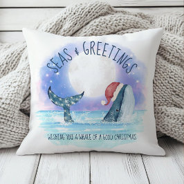 Whale Santa Sea Wasserfarbe Weihnachten Kissen