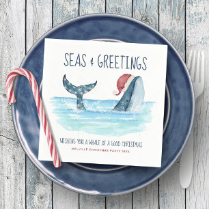 Whale Santa Sea Wasserfarbe Weihnachten Serviette