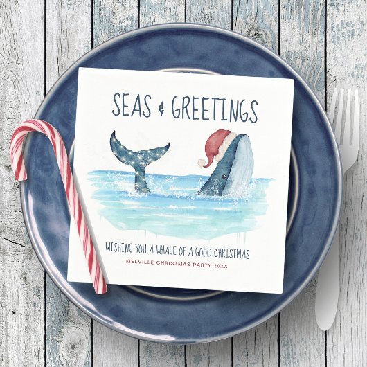 Whale Santa Sea Wasserfarbe Weihnachten Serviette