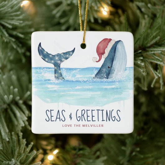 Whale Santa Seas & Greetings Küste Weihnachten Keramikornament (Baum)