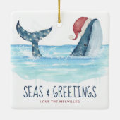 Whale Santa Seas & Greetings Küste Weihnachten Keramikornament (Rückseite)