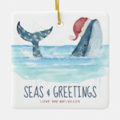Whale Santa Seas & Greetings Küste Weihnachten Keramikornament (Vorderseite)