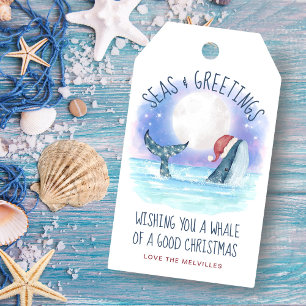 Whale Santa Seas und Grüße Schöne Weihnachten Geschenkanhänger