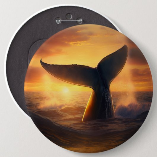Whale Schwanz bei Sonnenuntergang Button (Vorne & Hinten)