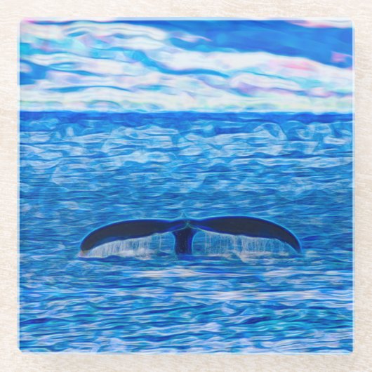 Whale Schwanz Blauer Ozean Glasuntersetzer (Vorderseite)