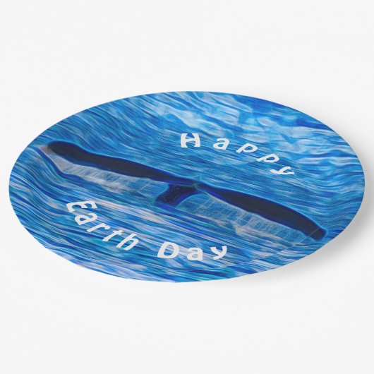 Whale Schwanz Blue Ocean Happy Earth Day Pappteller (Schrägansicht)