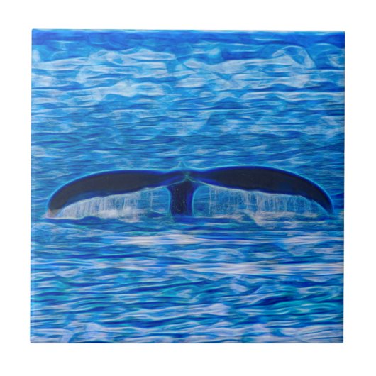 Whale Schwanz Deep Blue Ocean Life Fliese (Vorderseite)