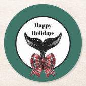 Whale Schwanz Schwarz-weiß Kariert Bow Weihnachten Runder Pappuntersetzer (Vorderseite)