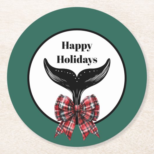 Whale Schwanz Schwarz-weiß Kariert Bow Weihnachten Runder Pappuntersetzer (Vorderseite)