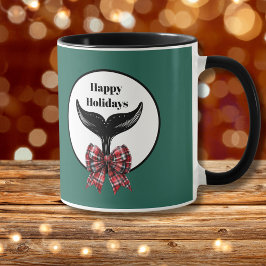 Whale Schwanz Schwarz-weiß Kariert Bow Weihnachten Tasse