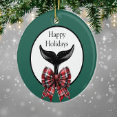 Whale Schwanz und Kariert Bow Schwarz-weiße Weihna Keramik Ornament