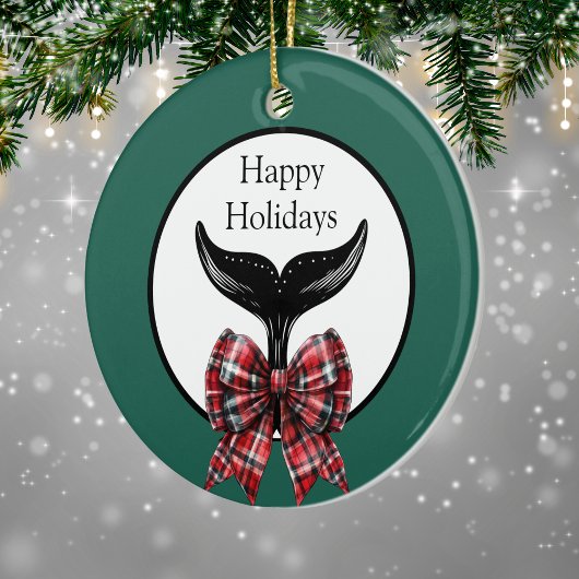 Whale Schwanz und Kariert Bow Schwarz-weiße Weihna Keramik Ornament