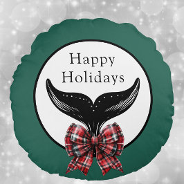 Whale Schwanz und Kariert Bow Schwarz-weiße Weihna Rundes Kissen