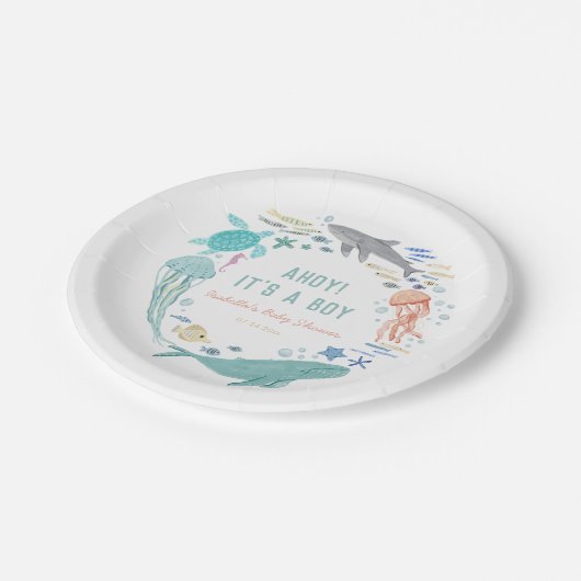 Whale Shark Boy Baby Dusche Pappteller (Schrägansicht)