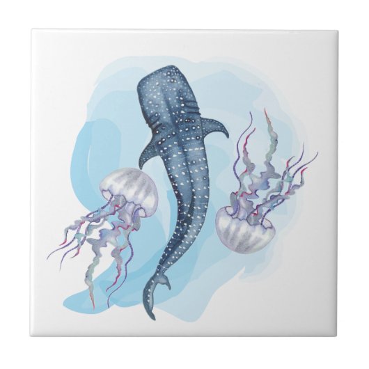 Whale Shark. Watercolor Fliese (Vorderseite)
