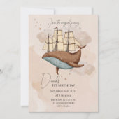 Whale Ship Pastel Gender-Neutral Geburtstag Einladung (Vorderseite)