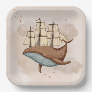 Whale Ship Pastel Gender-Neutral Geburtstag Pappteller