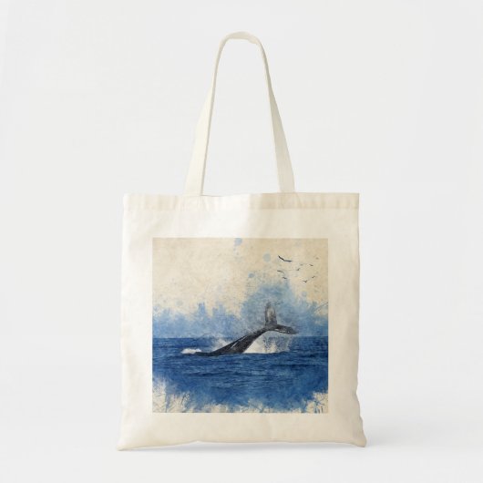 Whale Splash in Sea Birds im Art Decor der Ferne Tragetasche (Vorne)