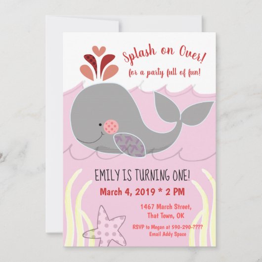 Whale Splash über die erste Einladung zum Geburtst (Vorderseite)