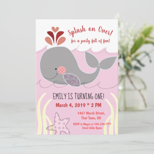 Whale Splash über die erste Einladung zum Geburtst (Stehend Vorderseite)