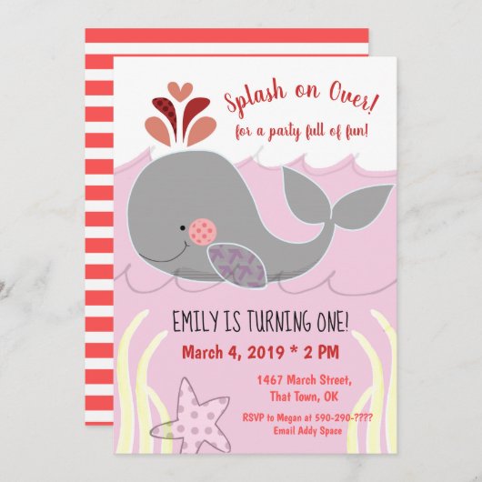 Whale Splash über die erste Einladung zum Geburtst (Vorne/Hinten)