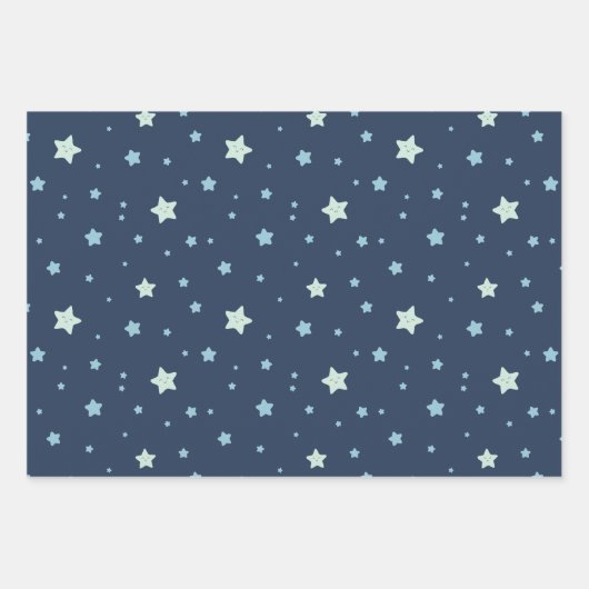 Whale - Star - Stripmuster Navy Blue Geschenkpapier Set (Vorderseite 2)