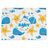 Whale & Starfish Cartoon Monogram Muster Große Geschenktüte (Vorderseite)