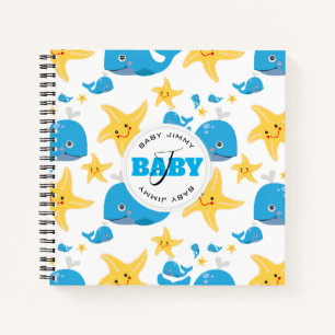 Whale & Starfish Cartoon Monogram Muster Notizblock
