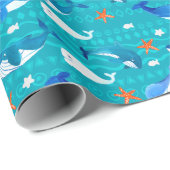 Whale Starfish Muster | Mittel Aquamarin Geschenkpapier (Rolleneckpunkt)