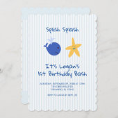 Whale Starfish Nautical Einladung zum ersten Gebur (Vorne/Hinten)