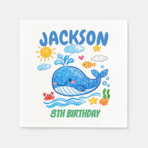 Whale Summer Birthday Party Decor paper Napkins 