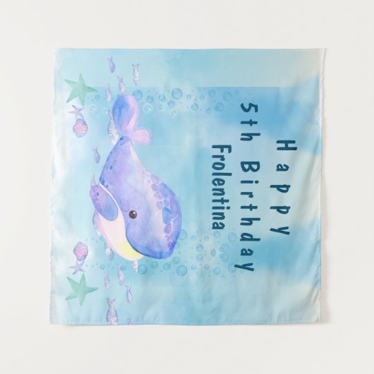 Whale Tastic Blue Birthday Backdropps Wandteppich (Vorderseite (Horizontal))