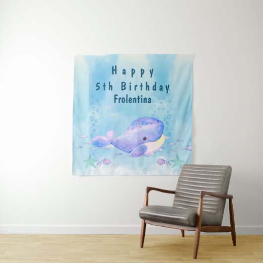 Whale Tastic Blue Birthday Backdropps Wandteppich (Beispiel)