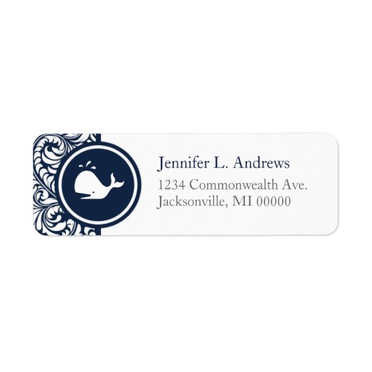 Whale Theme Navy Blue White Damask Beach Hochzeite (Vorne)