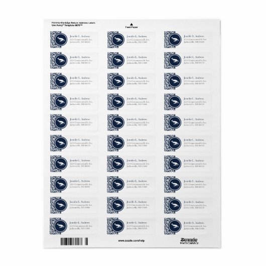 Whale Theme Navy Damask Address Labels (Vorne)