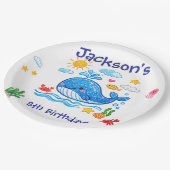Whale Theme Summer Kids Birthday Party Pappteller (Schrägansicht)