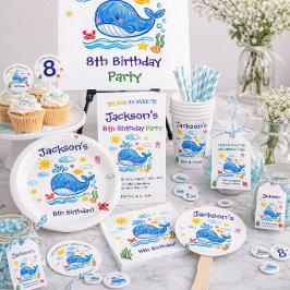 Whale Theme Summer Kids Birthday Thank you  Runder Aufkleber