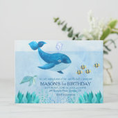 Whale Themed erste Geburtstagseinladung Einladung (Stehend Vorderseite)