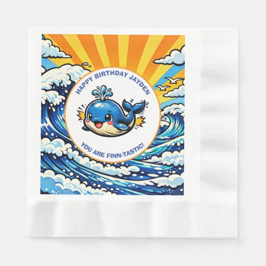 Whale Themed Nautical Boy's Birthday Party Serviette (Vorderseite)