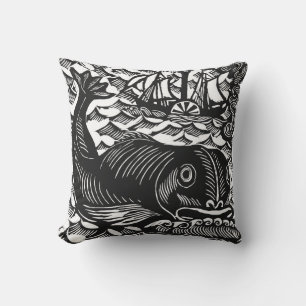 Whale Throw Kissen von Raoul Dufy Woodcut